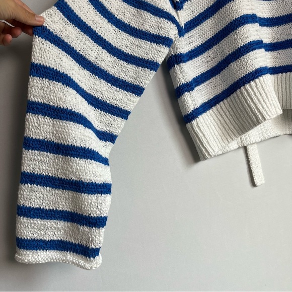 J.Crew Textured Tie Back Rollneck Sweater Sz S Blue White Oversized Boxy 2024 - Picture 14 of 15